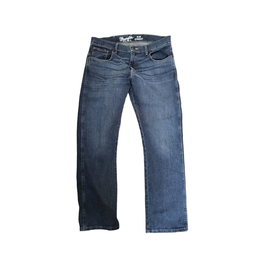 Wrangler Retro‎ Slim Straight Blue Jeans Mens 38 x 33 Medium Wash Denim Cowboy